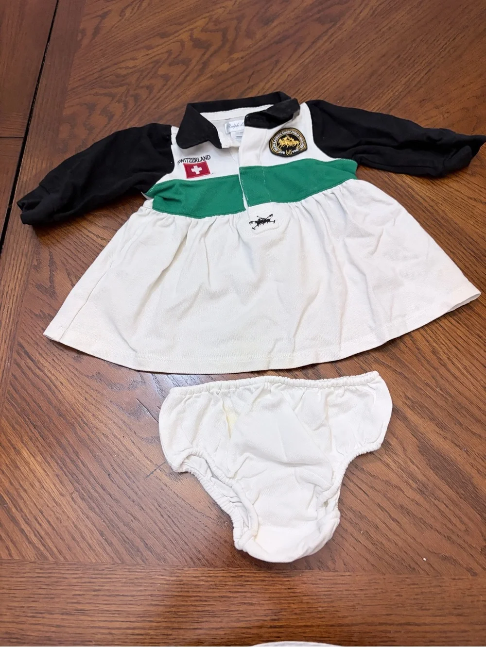 Ralph Lauren Baby Girl Polo Dress & Bloomers 2-Piece Set 9M Switzerland Polo